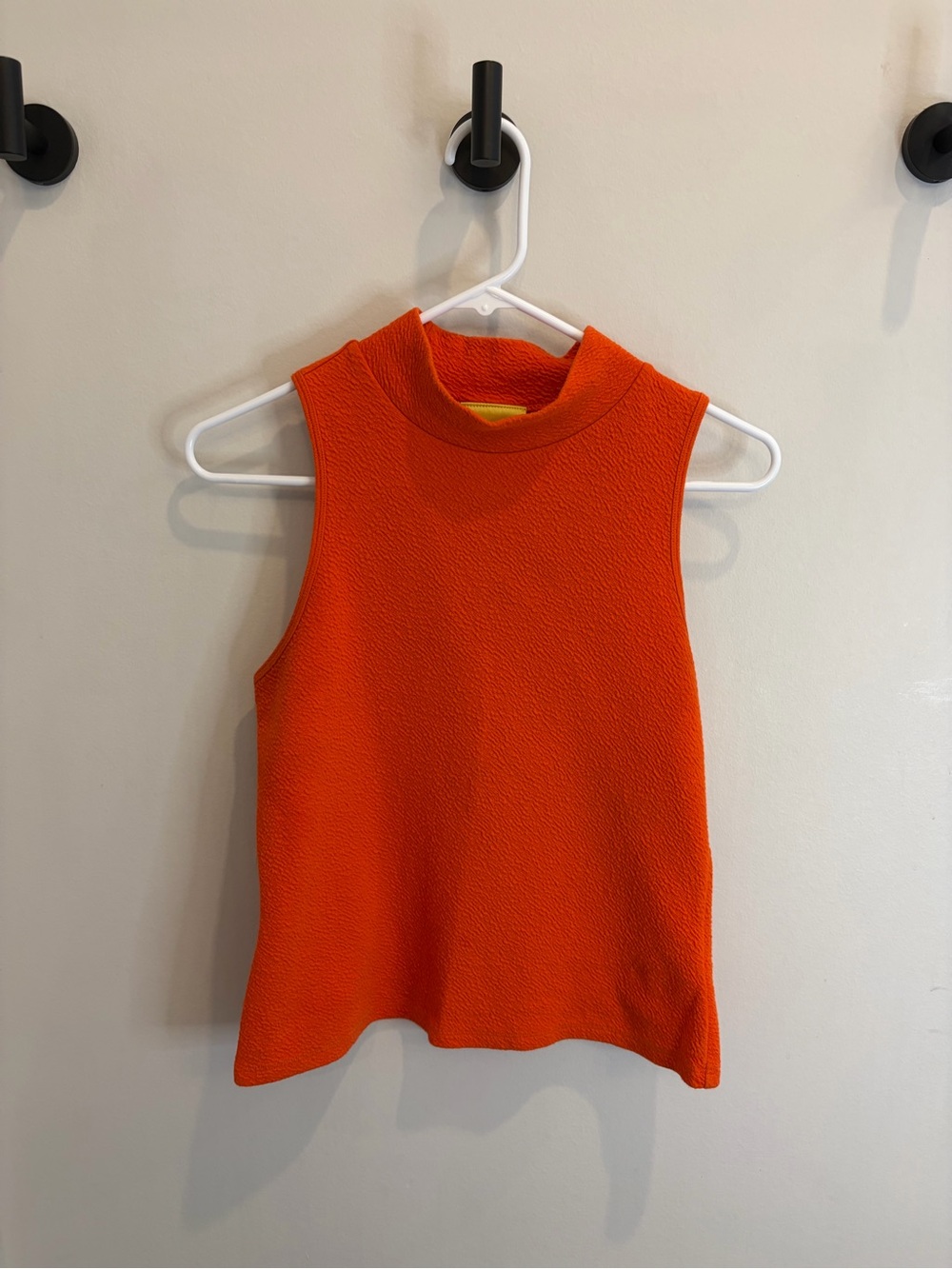 Maeve Textured Mock Neck Sleeveless Tank in Bright Orange